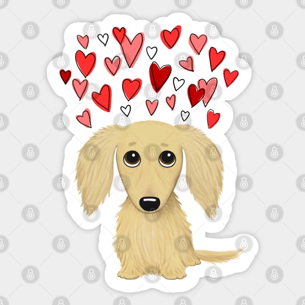 Cute Dog | Longhaired Cream Dachshund with Hearts Sticker by Coffee Squirrel